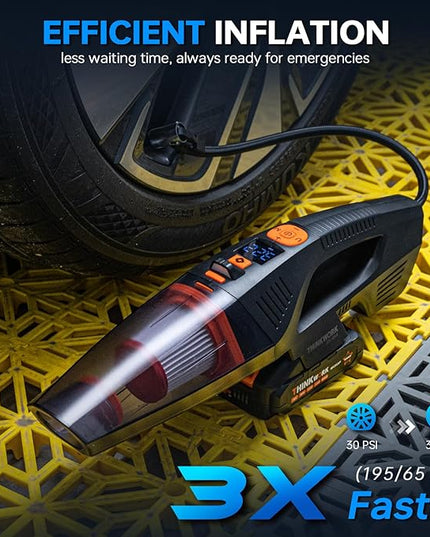 THINKWORK 20V Car Vacuum & Air Inflator, Dual Function High Power Handheld Cordless Vacuum with 18000pa Suction Power for Car Cleaning, Household Dust Removal, Inflation