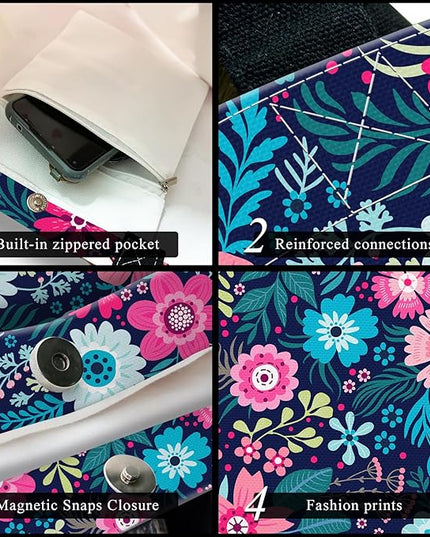 Canvas Tote Bag for Women，Cute Heavy-Duty Shoulder Bag with Zipper Pocket -Travel Tote for Grocery, Gym,Shopping