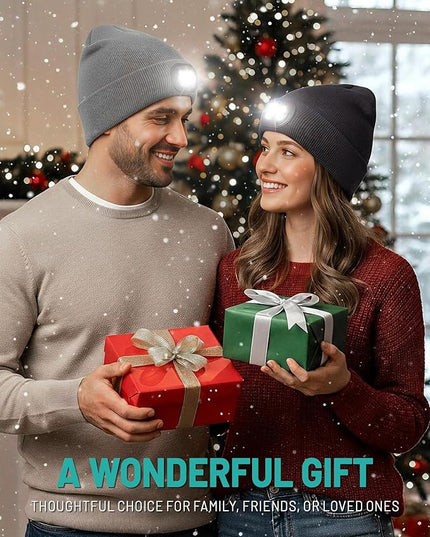 AOPREL Beanie with The Light, Unisex USB Rechargeable Headlamp Winter Knitted Cap for Men Dad Husband