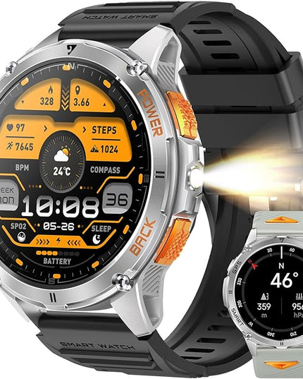 KPEP GPS Military Smart Watches for Men with 2 Straps, 1.43" AMOLED, LED Flashlight, IP68 Waterproof Smartwatch, Make & Answer Calls, 170+ Sports Modes, Compass, Fitness Tracker Watch for iOS Android