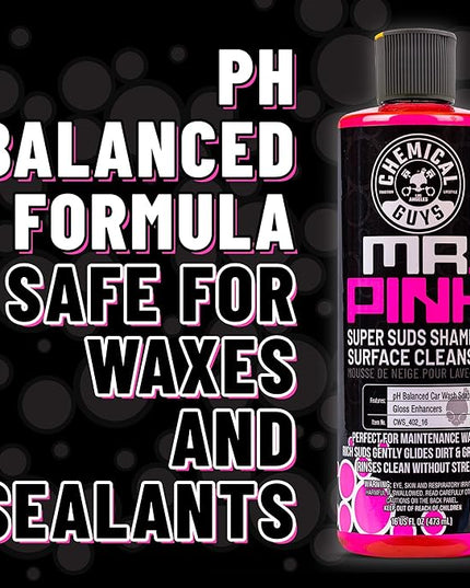 Chemical Guys Mr. Pink Car Wash Soap - 16 oz Super Suds Foaming Car Wash Soap for Cannon, Blaster, or Bucket Washing - pH Balanced, Safe on Wax, Sealant, Ceramic, and Clear Coat Finishes