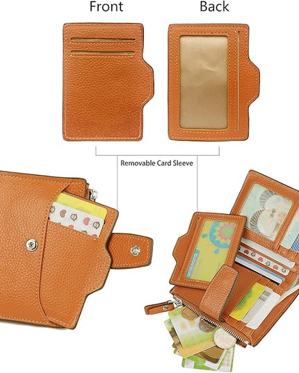 AINIMOER Women's RFID Blocking Leather Small Compact Bi-fold Zipper Pocket Wallet Card Case Purse with id Window