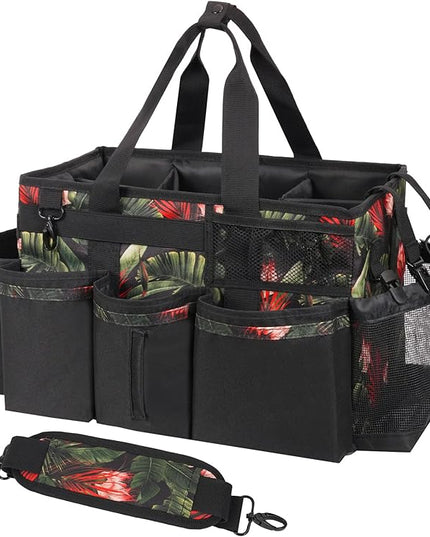 Wearable Cleaning Caddy, Cleaning Caddy Supplies Organizer with Handle & Shoulder Straps for Housekeepers, Under Sink & Car Cleaning Tool Organizers Bag with 4 Foldable Divider (GreenBush)