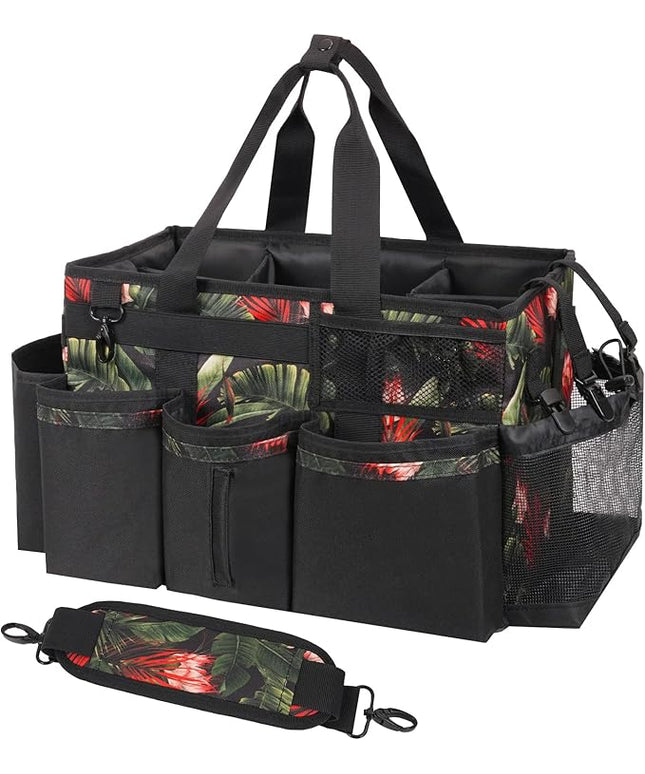Wearable Cleaning Caddy, Cleaning Caddy Supplies Organizer with Handle & Shoulder Straps for Housekeepers, Under Sink & Car Cleaning Tool Organizers Bag with 4 Foldable Divider (GreenBush)