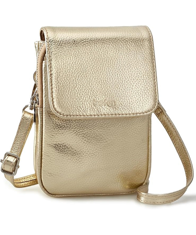 befen Genuine Leather Small Crossbody Bags for Women, Cell Phone Cross body Purse Bag with RFID Blocking Card Slots