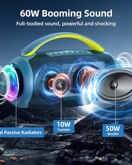 ZEALOT Portable Bluetooth Speaker, 80W Peak Waterproof Loud Booming Sound Speakers, Dual Pairing, XBass, 25H Playtime, Outdoor Speaker with Handle for Camping, Beach, Party, Backyard(Blue)