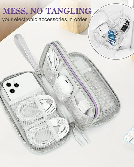 FYY Electronic Organizer, Travel Cable Organizer Bag Pouch Electronic Accessories Carry Case Portable Waterproof Double Layers All-in-One Storage Bag for Cable, Cord, Charger, Phone,-Light Purple
