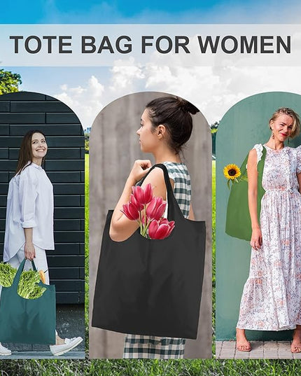 BeeGreen Reusable Grocery Bags Heavy Duty Extra Large 6 Pack Foldable Tote Bag - Cloth Grocery Bags Machine Washable Polyester Fabrics Bulk Shopping Bag - Reusable Gifts for Women (Green Black)