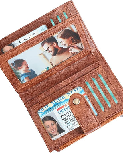 FALAN MULE Small Wallet for Women RIFD Leather Bifold Credit Card Holder with 3 ID Window