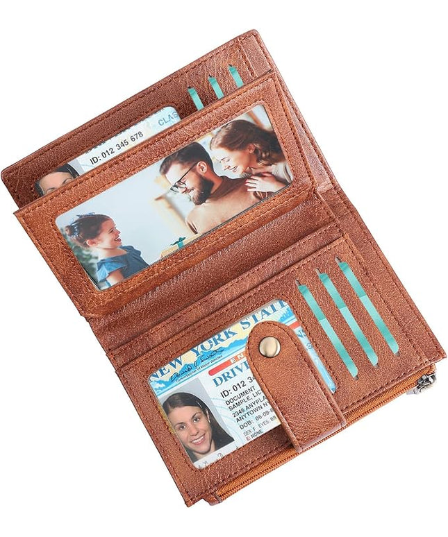 FALAN MULE Small Wallet for Women RIFD Leather Bifold Credit Card Holder with 3 ID Window