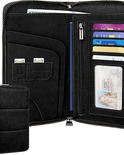 Family Passport Holder Wallet with Zipper, RFID Blocking Travel Document Organizer, PU Leather Passport Wallet for Women Men, Passport Cover Travel Wallet for Boarding Pass, ID, Money, Tickets