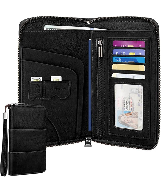 Family Passport Holder Wallet with Zipper, RFID Blocking Travel Document Organizer, PU Leather Passport Wallet for Women Men, Passport Cover Travel Wallet for Boarding Pass, ID, Money, Tickets