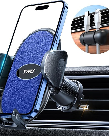 YRU Phone Holders for Your Car [2026 Upgraded Military Metal Hook], Cellphone Holder Car[No Fear of Bumps] Vent Phone Mount Truck Compatible with iPhone17 16 15 14 13 12 Samsung Android, Sapphire