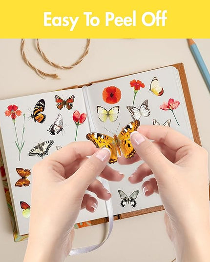 1990 PCS PVC Flower & Butterfly Stickers, Self-Adhesive Nature Floral Stickers for Scrapbook, Laptop, Journal, DIY Project, Spring-Themed Party Decors