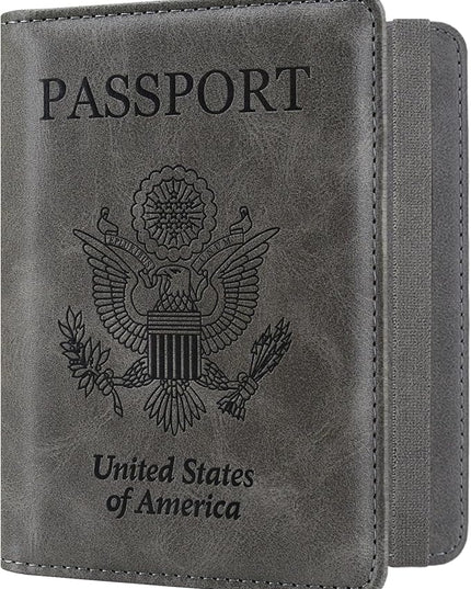 ACdream RFID BLOCKING Passport Holder Travel Wallet, Premium PU Leather Cover Passport Book with Card Holder, Pen Holder, Keep Organization, and Travel Essentials for Women and Men, Grey