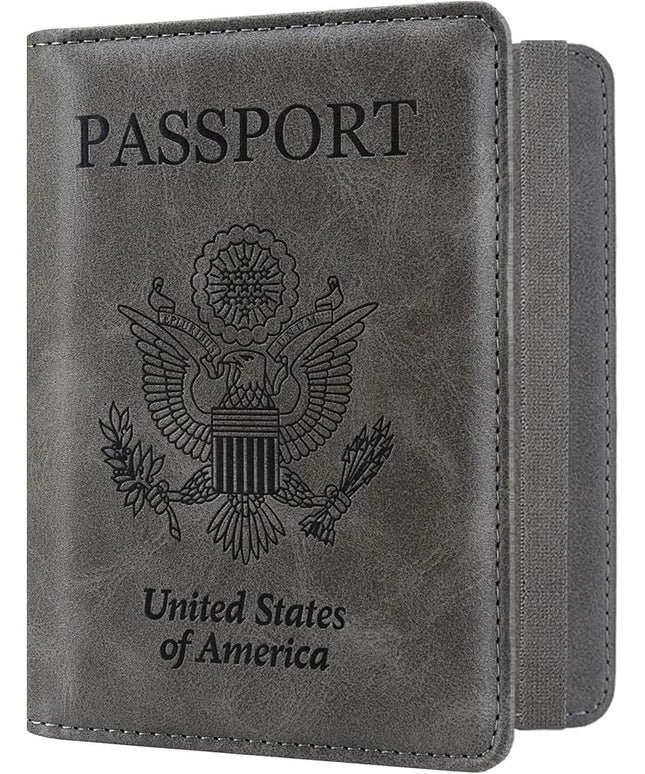 ACdream RFID BLOCKING Passport Holder Travel Wallet, Premium PU Leather Cover Passport Book with Card Holder, Pen Holder, Keep Organization, and Travel Essentials for Women and Men, Grey