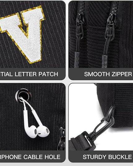 Viverte Small Corduroy Sling Bag Initial Crossbody Bag Fanny Pack for Girls Personalized Birthday Gifts for Teen Girls Gifts