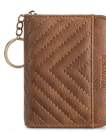 BOSTANTEN Credit Card Holder Wallet RFID Blocking Leather Small Wallet for Women Zipper Keychain Wallet with Wristlet Brown