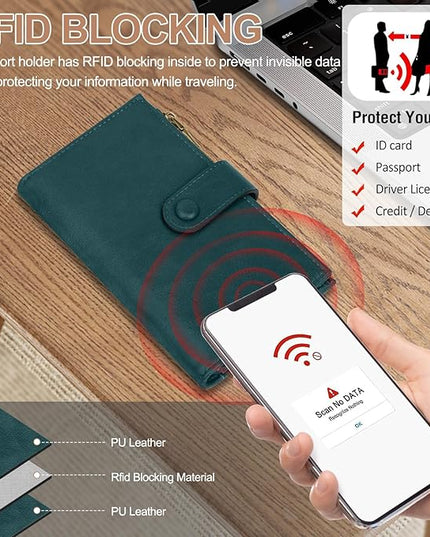 BKNOOU Passport Holder for Women and Man, Compact Travel Passport Wallet Rfid Blocking Passport Holder Leather Travel Wallet Trifold Clutch Wallet, Passport Cover Holds Cards, Tickets, Cash and Pen
