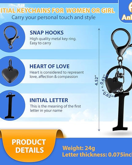A-Z Heart Initial Letter Keychain, Stainless Steel Alphabet Charm for Handbags, Gift for Women and Girls