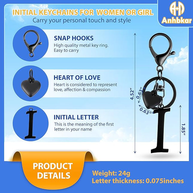 A-Z Heart Initial Letter Keychain, Stainless Steel Alphabet Charm for Handbags, Gift for Women and Girls