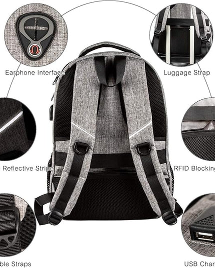 Five Star Travel Laptop Backpack, Anti Theft Laptop Bag with USB Charging Cable & Headphone Interface, Business Backpack for Men Women,College Computer Bag