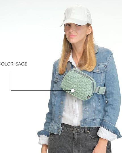 C.C Belt Bag for Women – Quilted Fanny Pack Crossbody Waist Bag with Adjustable Strap, Fashion Gift Idea (Materasse - Sage)