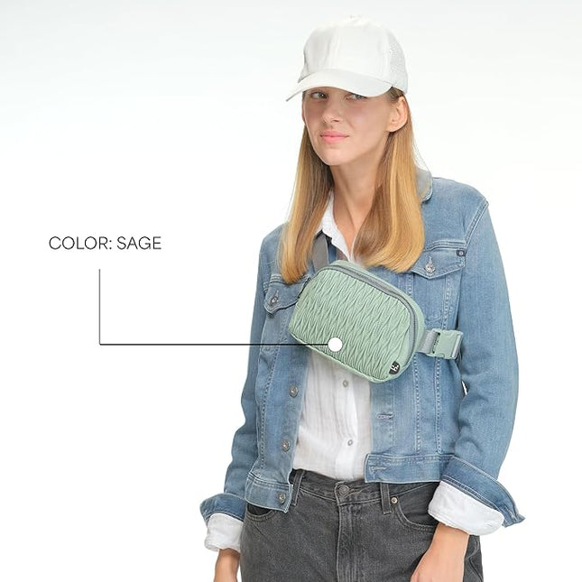 C.C Belt Bag for Women – Quilted Fanny Pack Crossbody Waist Bag with Adjustable Strap, Fashion Gift Idea (Materasse - Sage)