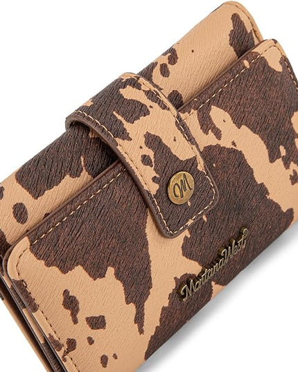 Montana West Brown Cow Print Wallet Women Small Trifold Wallet Ladies Female Credit Cash Wallets Western Travel Clutch Wallets with ID Window and RFID Lining