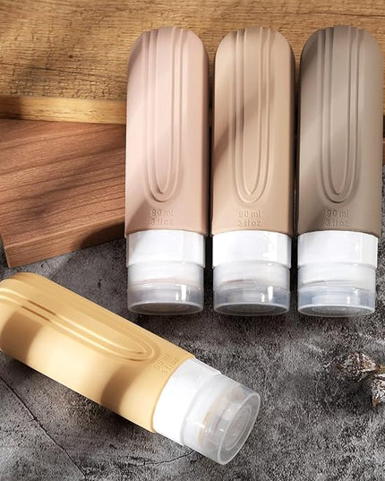Travel Bottles for Toiletries, Tsa Approved 3oz Travel Size Containers BPA Free Leak Proof Refillable Liquid Silicone Squeezable Travel Accessories for Shampoo Conditioner Lotion (4 Pack)