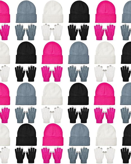 48 Pcs Bulk Winter Knit Beanies Gloves Men Women Warm Beanie Touchscreen Gloves Set Cozy Winter Accessories