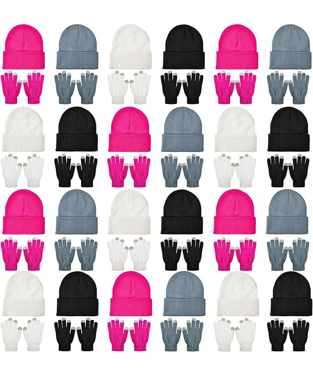 48 Pcs Bulk Winter Knit Beanies Gloves Men Women Warm Beanie Touchscreen Gloves Set Cozy Winter Accessories