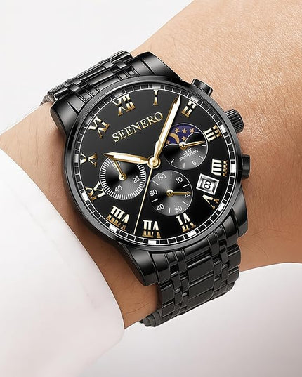 Watches for Men Business Dress Analog Quartz Roman Luminous Dial Wrist Watch with Calendar Stainless Steel Band Waterproof with Tool Luxury Casua & Relojes para Hombres for Mens Gifts