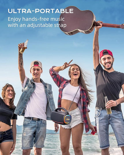 Portable Bluetooth Wireless,60W Loud Speaker with Bass,12H Playtime,IPX5 Waterproof,Stereo Loud Sound,Deep Bass,for Pool,Work,Beach,Outdoor,Workshop,Gift Portable Speaker with TWS (Black)