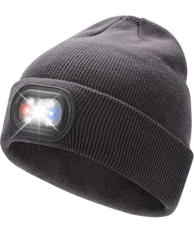 AOPREL Beanie with The Light, Unisex USB Rechargeable Headlamp Winter Knitted Cap for Men Dad Husband