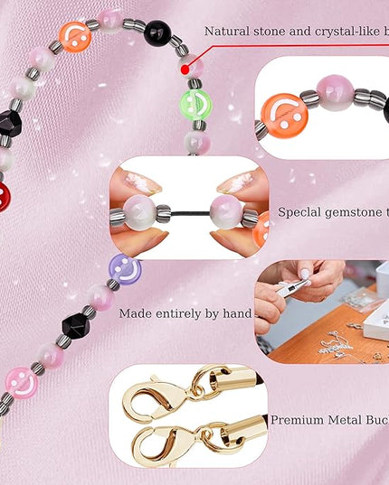 Marble Beaded Phone Wrist Strap,Detachable Phone Bracelet Strap with Tether Tab,Hands-Free Wristlet Strap (Colorful Smiley Face)