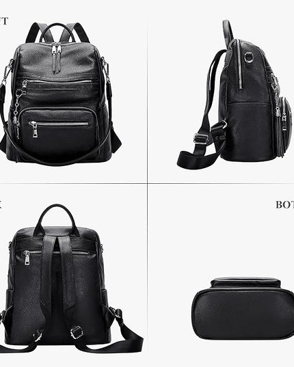 ALTOSY Genuine Leather Backpack Purse for Women Large Shoulder Bag With Laptop Compartment Multiple Pockets(S106 Black)