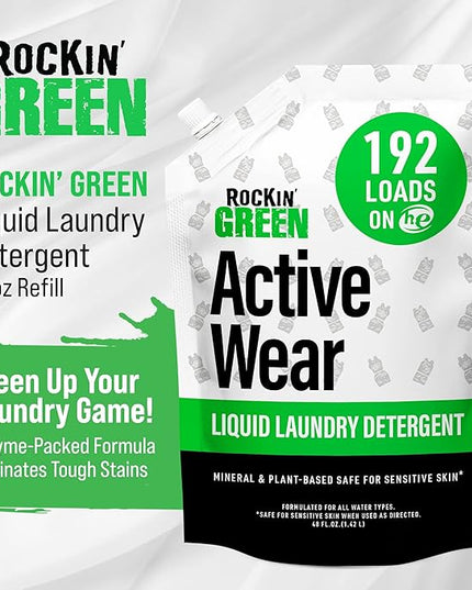 Rockin' Green Laundry Detergent, Plant based, All Natural Laundry Detergent Powder, Vegan and Biodegradable Odor Fighter, Safe for Sensitive Skin (Liquid Laundry Detergent 192 Loads - Unscented)