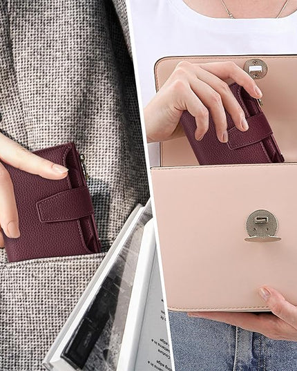 Airkit Small Wallet Women RFID Blocking Soft Leather Bifold Compact Card Holder Wallet for Women with Zipper Coin Pocket 4 ID Window