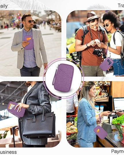 Passport Holder Family RFID Travel Document Organizer for Women Waterproof Passport Wallet Men Portable Case for Cards, Boarding Pass, ID, Money, Tickets with Zipper
