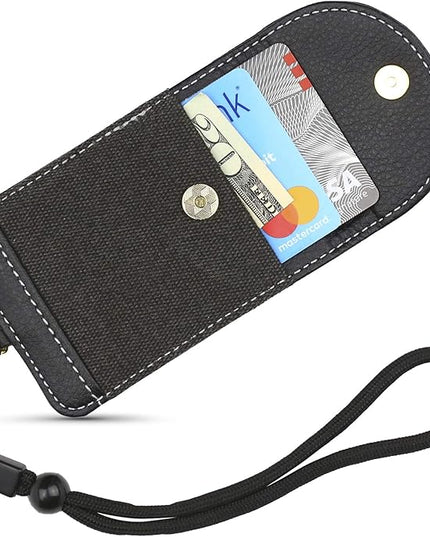 Cell Phone Wallet for Back of Phone with Wrist Strap, Stick On Wallet Credit Card ID Holder with RFID Protection Compatible with iPhone, Galaxy & Most Smartphones and Cases
