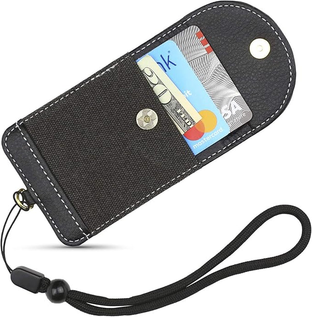 Cell Phone Wallet for Back of Phone with Wrist Strap, Stick On Wallet Credit Card ID Holder with RFID Protection Compatible with iPhone, Galaxy & Most Smartphones and Cases