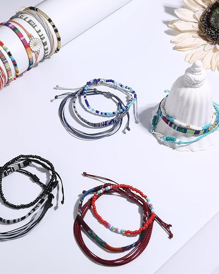 LOLIAS 24 Pieces Waterproof String Bracelets for Women Surfer Wave Boho Bracelet Adjustable Handmade Friendship Bracelet String Ocean Beach Boho Bracelets Anklets for Women