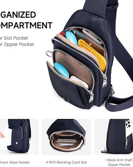 befen Anti Theft Genuine Leather Sling Bag for Women RFID Small Crossbody Bag Chest Bag Leather Fanny Packs for Travel