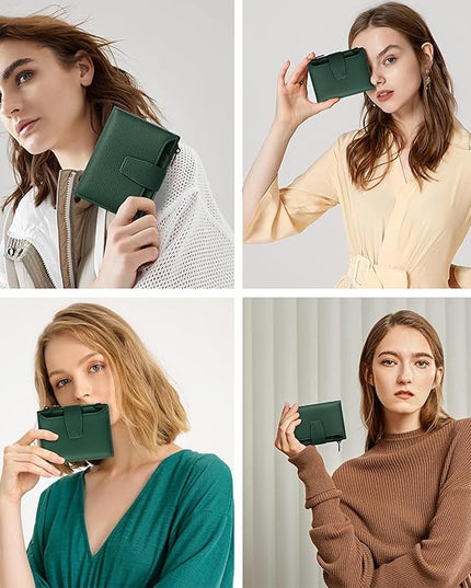 Airkit Small Wallet Women RFID Blocking Soft Leather Bifold Compact Card Holder Wallet for Women with Zipper Coin Pocket 4 ID Window