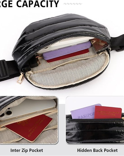 Fanny Packs for Women Fashion Waist Packs Quilted Puffer Belt Bag Puffy Crossbody Bags Sling Purse for Women Travel Running