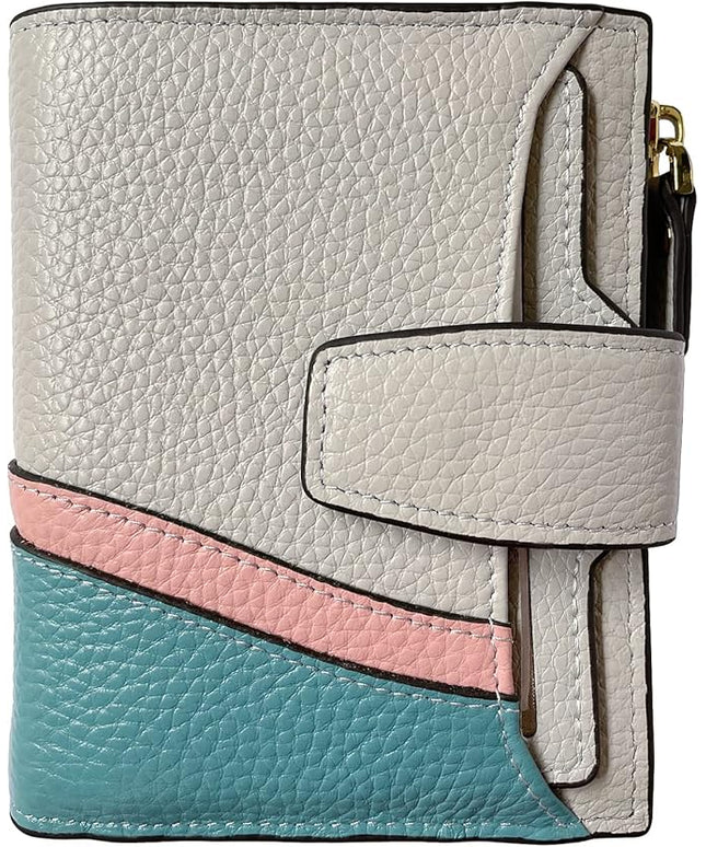 AINIMOER Women's RFID Blocking Leather Small Compact Bi-fold Zipper Pocket Wallet Card Case Purse with id Window