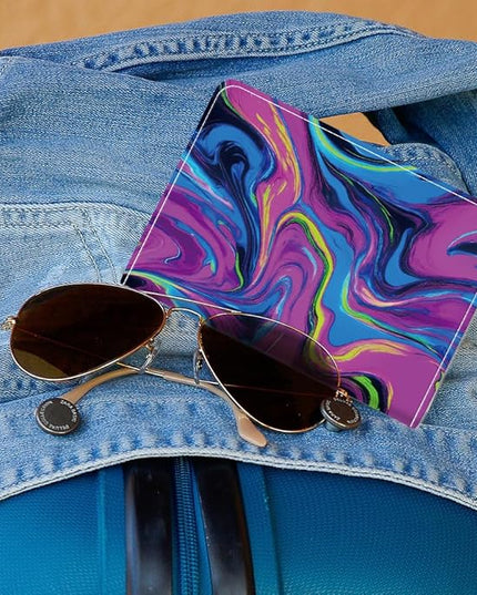 PU Leather Passport Holder Cover 5.9×4.3 Inch with Credit Card Slot and Boarding Pass Slot Combo Blocking Passport Holder Wallet Cover Case for Travel Boarding Essentials (Neon)