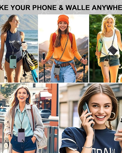 XANGNIER Clip and Go Strap for Phone with Wallet Crossbody, Phone Strap with Zippered Wallet, Adjustable Anti Theft Cellphone Lanyard for Women, Cellphone Chain Accessories,Chain Black