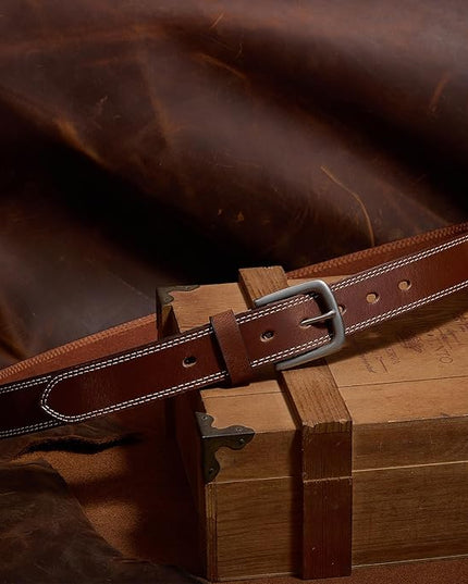 VATAN Men's Genuine Leather Casual Every Day Jeans Belts, Handmade Men Leather Belt with Gift Box